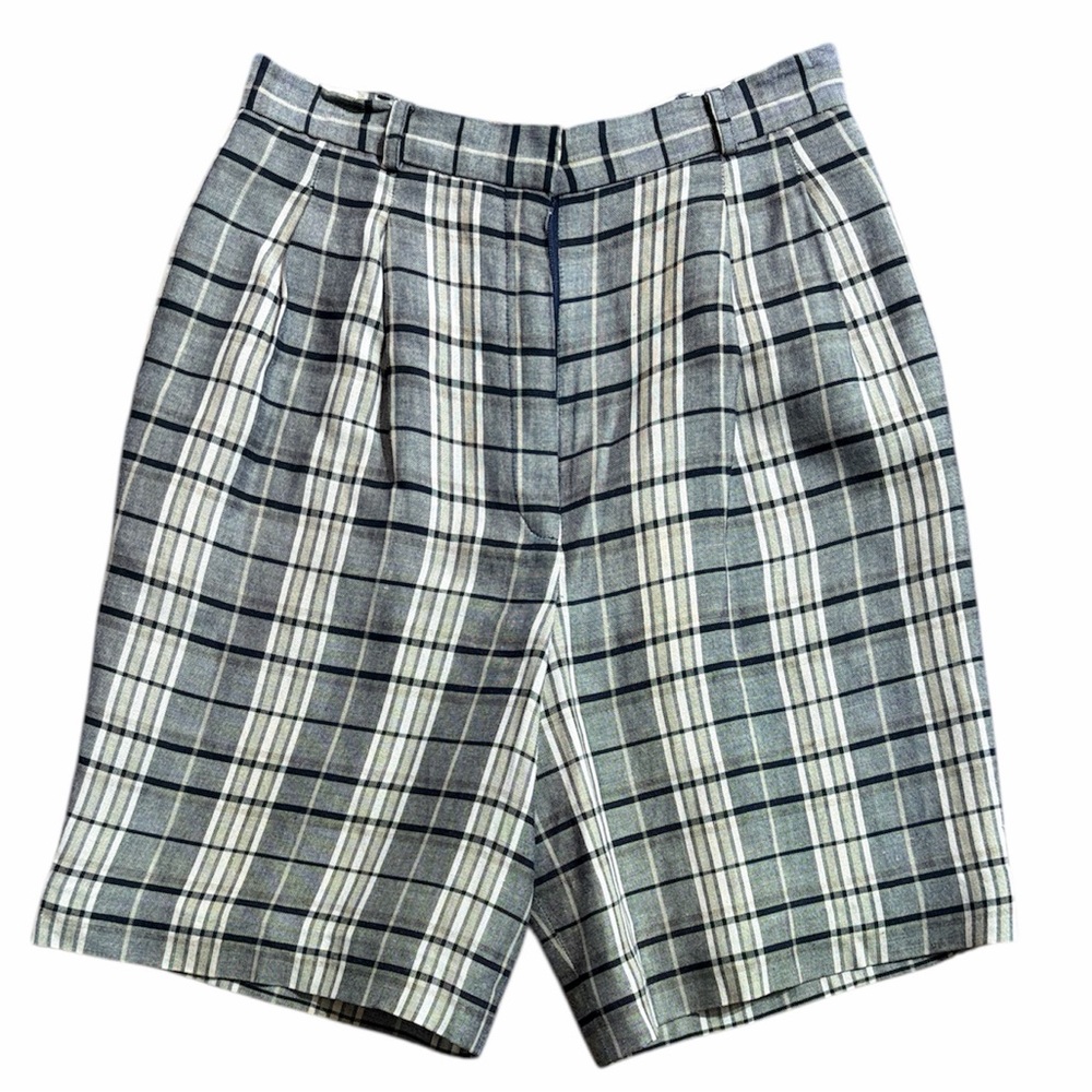 JH Collectibles‎ Women Sz 10 Linen Gray White Plaid Wide Leg High-Waisted Shorts